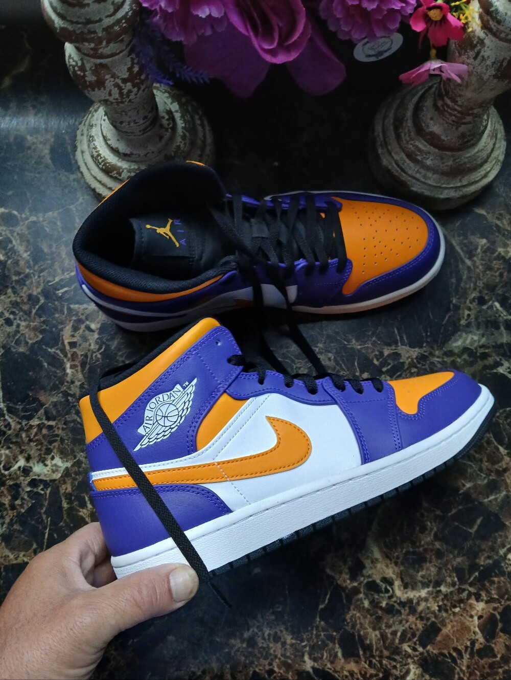 Jordan 1 Mid Lakers Streetwear/Basketball Shoes Size 9.5 Men/11 Women